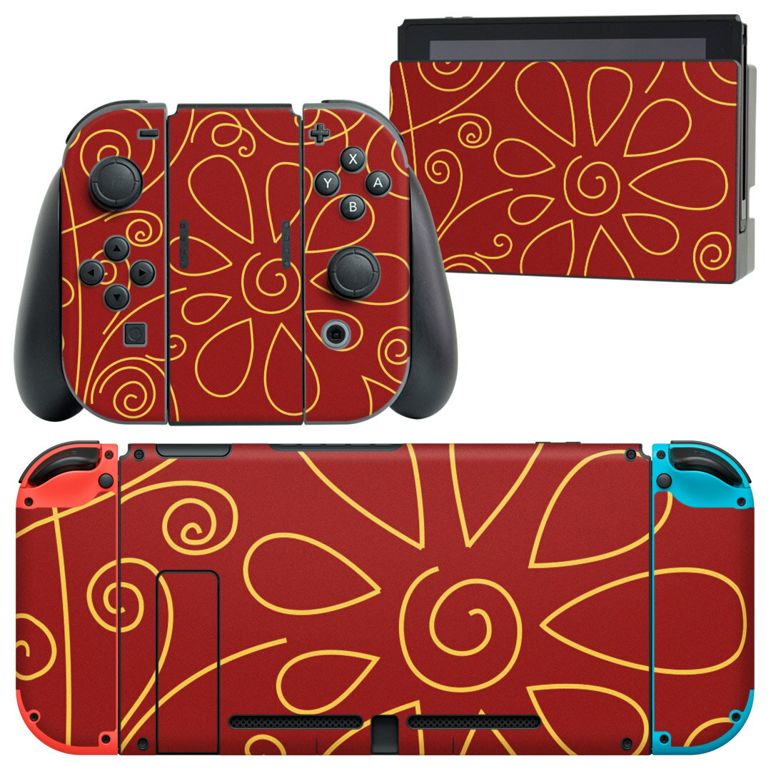 igsticker Nintendo Switch 用 デザインスキンシール 任天堂 ニンテンドー スイッチ 専用 本体ドック Joy-Con Joycon ジョイコン 専用 ゲーム機 カバー アクセサリー フィルム ステッカー 003763 花　植物　赤