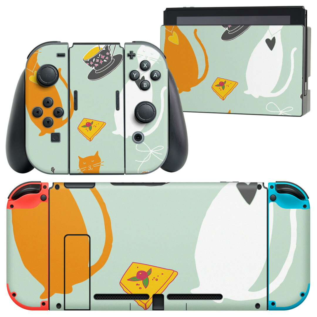 igsticker Nintendo Switch 用 デザインスキンシール 任天堂 ニンテンドー スイッチ 専用 本体ドック Joy-Con Joycon ジョイコン 専用 ゲーム機 カバー アクセサリー フィルム ステッカー 003776 猫 動物 キャラクター