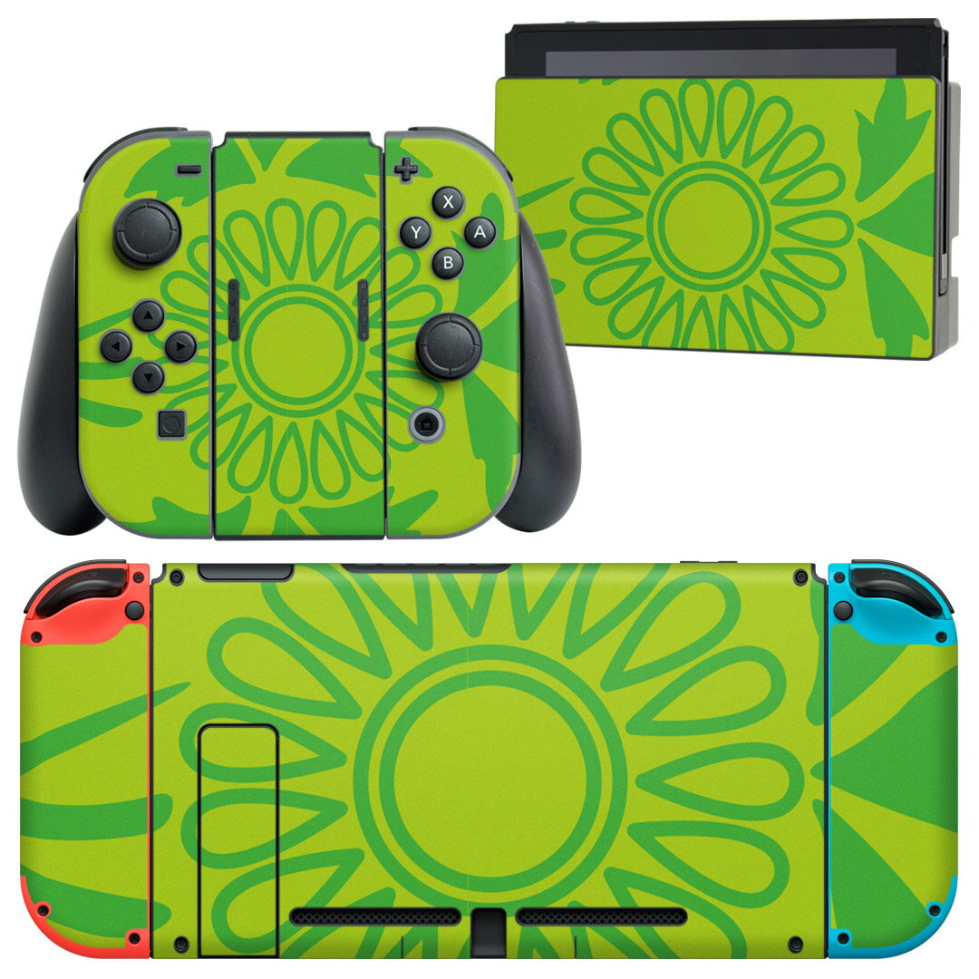 igsticker Nintendo Switch 用 デザインスキンシール 任天堂 ニンテンドー スイッチ 専用 本体ドック Joy-Con Joycon ジョイコン 専用 ゲーム機 カバー アクセサリー フィルム ステッカー 003805 花 緑