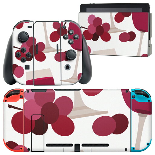 igsticker Nintendo Switch 用 デザインスキンシール 任天堂 ニンテンドー スイッチ 専用 本体ドック Joy-Con Joycon ジョイコン 専用 ゲーム機 カバー アクセサリー フィルム ステッカー 003819 ぶどう イラスト 紫
