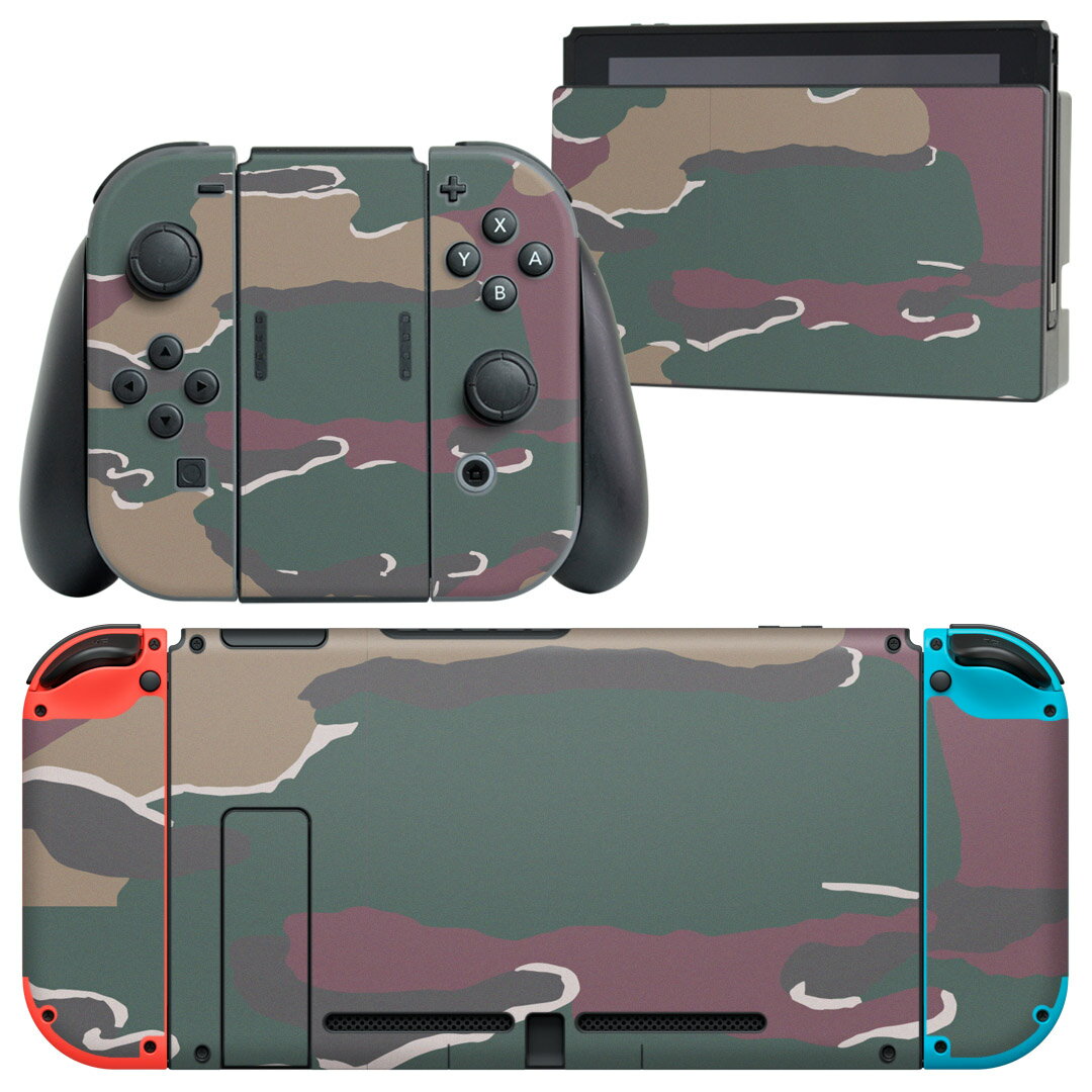 igsticker Nintendo Switch 用 デザインスキンシール 任天堂 ニンテンドー スイッチ 専用 本体ドック Joy-Con Joycon ジョイコン 専用 ゲーム機 カバー アクセサリー フィルム ステッカー 003822 迷彩　カモフラ　模様