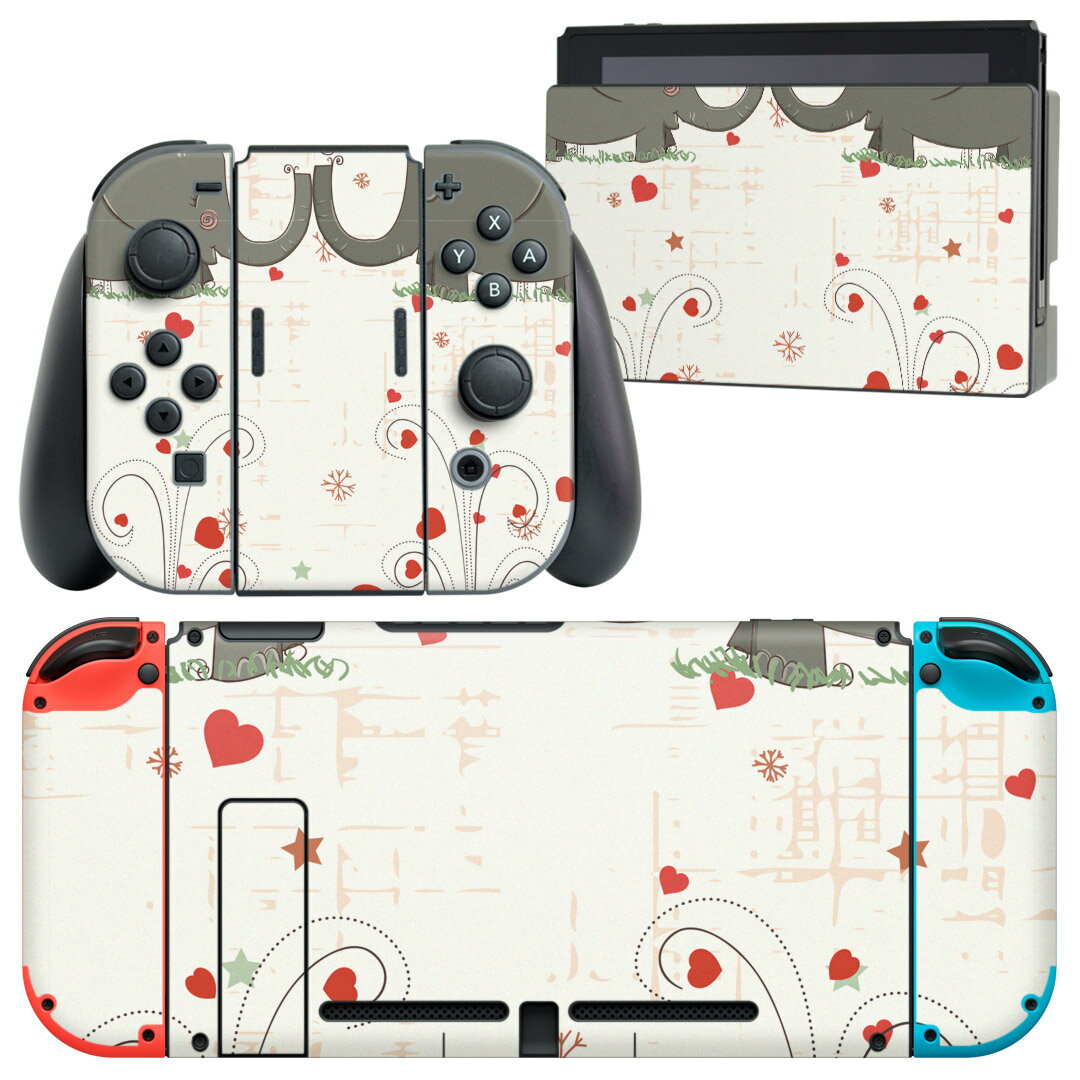 igsticker Nintendo Switch 用 デザインスキンシール 任天堂 ニンテンドー スイッチ 専用 本体ドック Joy-Con Joycon ジョイコン 専用 ゲーム機 カバー アクセサリー フィルム ステッカー 003966 動物　キャラクター　ハート