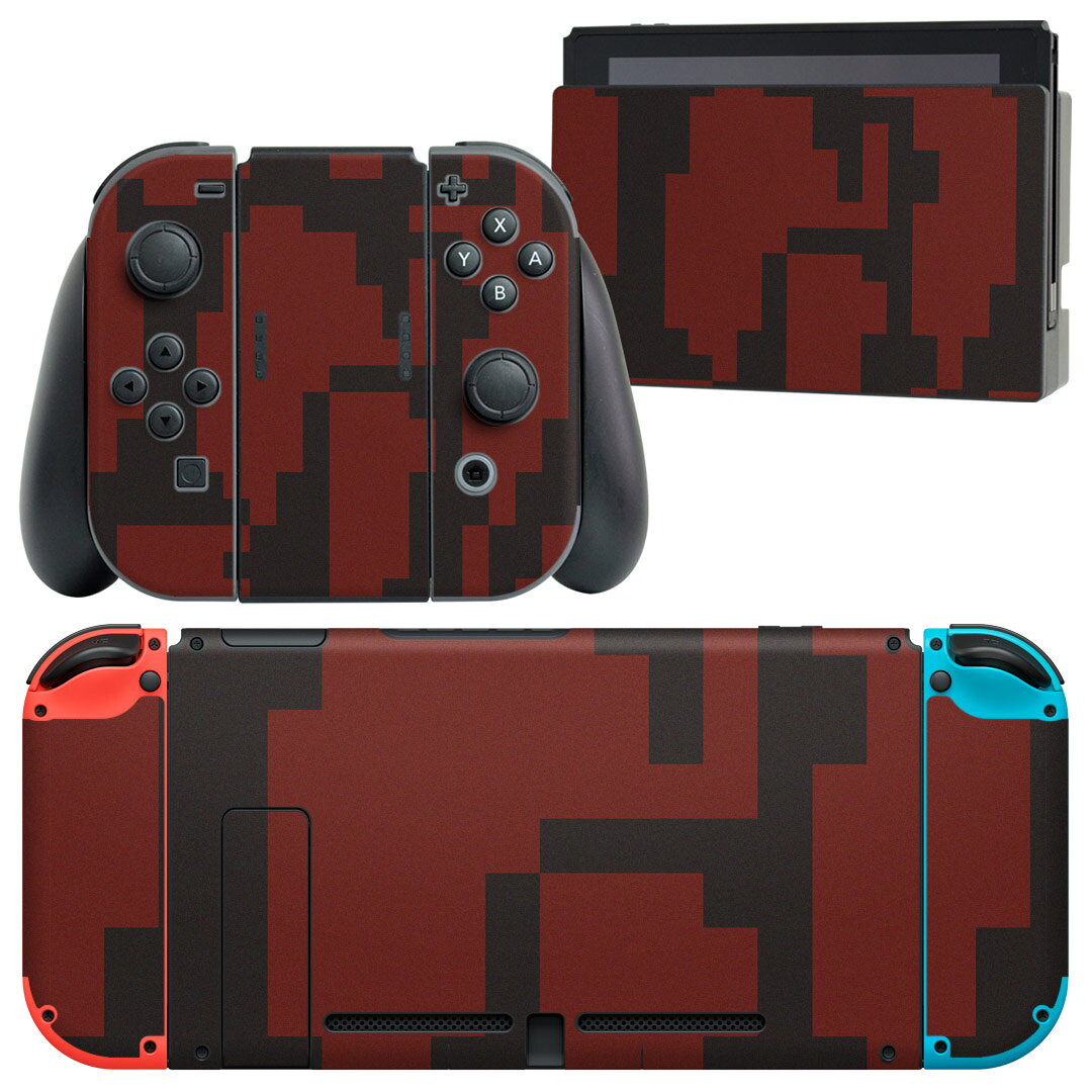 igsticker Nintendo Switch 用 デザインスキンシール 任天堂 ニンテンドー スイッチ 専用 本体ドック Joy-Con Joycon ジョイコン 専用 ゲーム機 カバー アクセサリー フィルム ステッカー 003975 模様　赤　黒