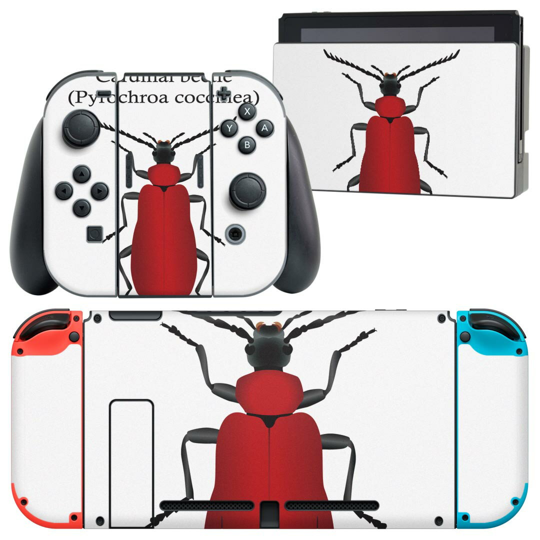 igsticker Nintendo Switch 用 デザインスキンシール 任天堂 ニンテンドー スイッチ 専用 本体ドック Joy-Con Joycon ジョイコン 専用 ゲーム機 カバー アクセサリー フィルム ステッカー 020016 虫 虫 カーディナル・カブトムシ