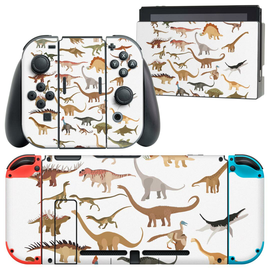 igsticker Nintendo Switch 用 デザインスキンシール 任天堂 ニンテンドー スイッチ 専用 本体ドック Joy-Con Joycon ジョイコン 専用 ゲーム機 カバー アクセサリー フィルム ステッカー 020031 恐竜 恐竜 Dinosaurs