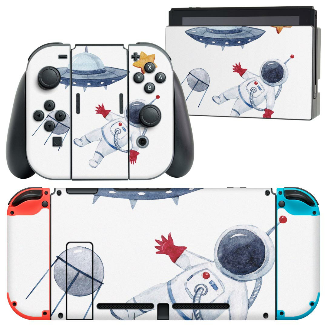 igsticker Nintendo Switch 用 デザインスキンシール 任天堂 ニンテンドー スイッチ 専用 本体ドック Joy-Con Joycon ジョイコン 専用 ゲーム機 カバー アクセサリー フィルム ステッカー 020076 宇宙 宇宙 かわいい ロケット
