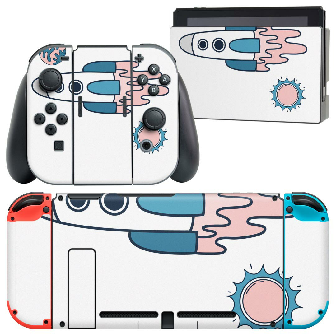 igsticker Nintendo Switch 用 デザインスキンシール 任天堂 ニンテンドー スイッチ 専用 本体ドック Joy-Con Joycon ジョイコン 専用 ゲーム機 カバー アクセサリー フィルム ステッカー 020079 宇宙 宇宙 かわいい ロケット