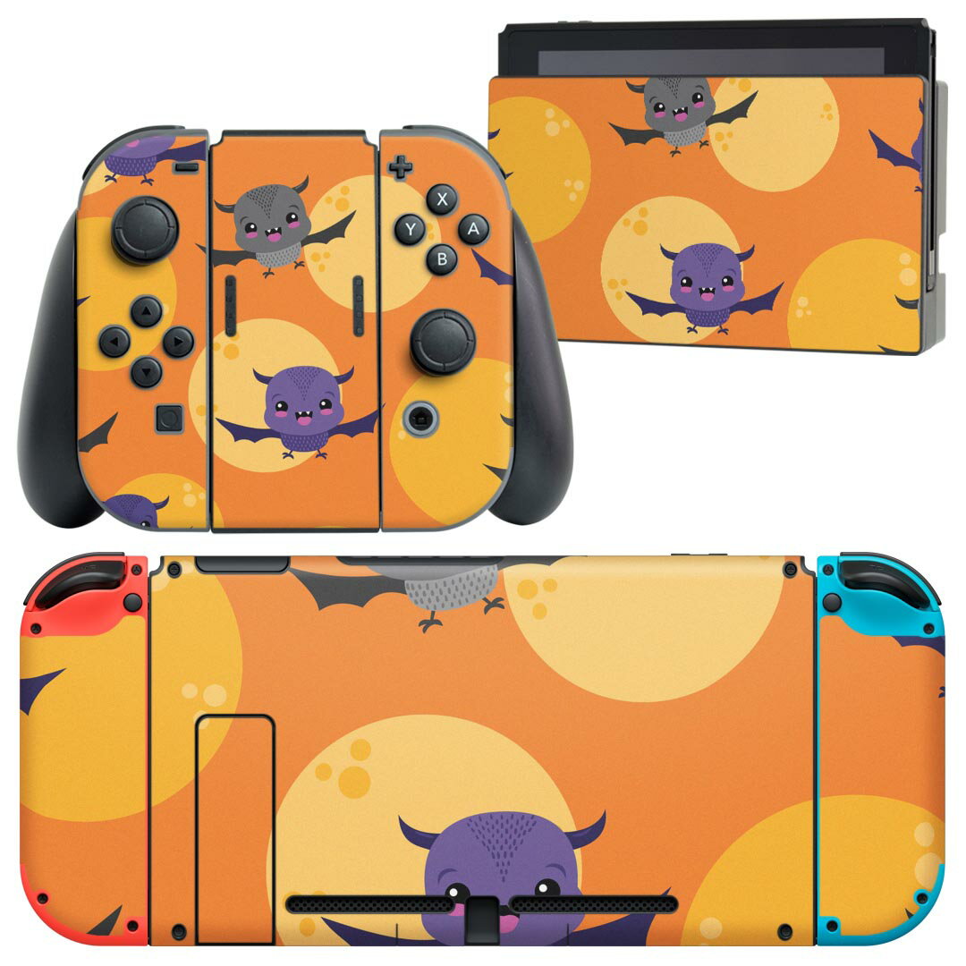 igsticker Nintendo Switch 用 デザインスキンシール 任天堂 ニンテンドー スイッチ 専用 本体ドック Joy-Con Joycon ジョイコン 専用 ゲーム機 カバー アクセサリー フィルム ステッカー 020098 ハロウィン Halloween