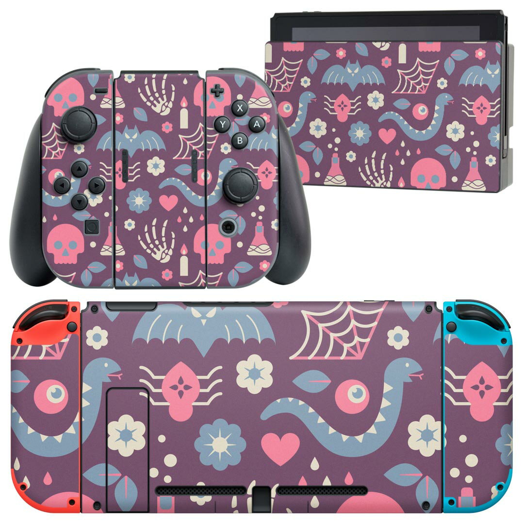 igsticker Nintendo Switch 用 デザインスキンシール 任天堂 ニンテンドー スイッチ 専用 本体ドック Joy-Con Joycon ジョイコン 専用 ゲーム機 カバー アクセサリー フィルム ステッカー 020114 ハロウィン Halloween