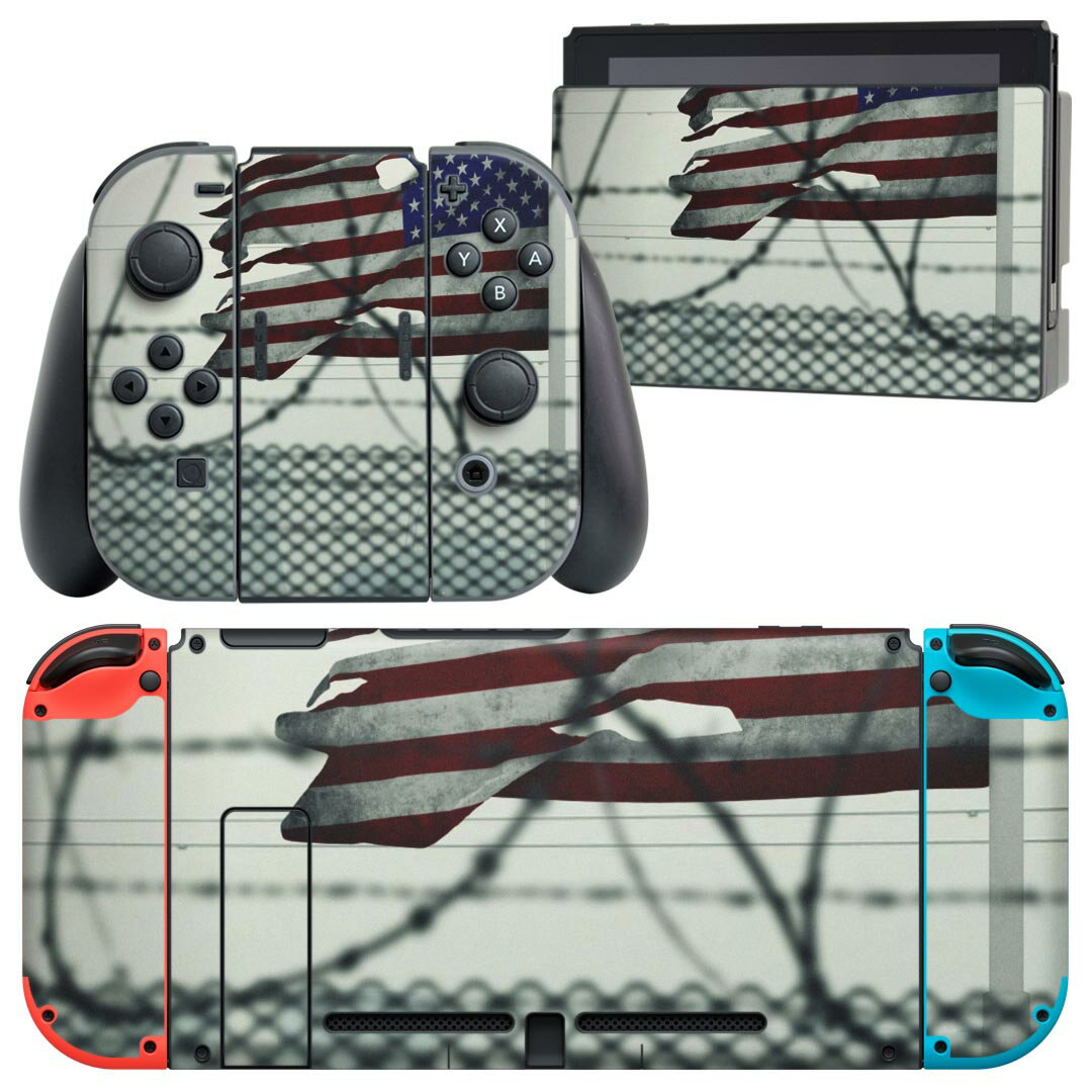 igsticker Nintendo Switch 用 デザインスキンシール 任天堂 ニンテンドー スイッチ 専用 本体ドック Joy-Con Joycon ジョイコン 専用 ゲーム機 カバー アクセサリー フィルム ステッカー 022856 写真 星条旗