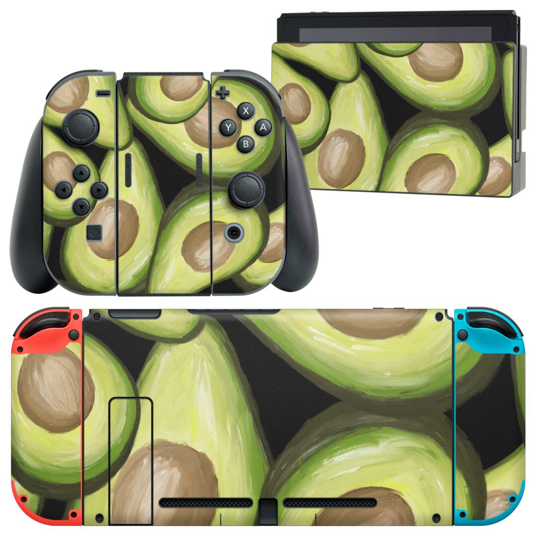 igsticker Nintendo Switch 用 デザインスキンシール 任天堂 ニンテンドー スイッチ 専用 本体ドック Joy-Con Joycon ジョイコン 専用 ゲーム機 カバー アクセサリー フィルム ステッカー 022913 アボカド　食べ物　イラスト