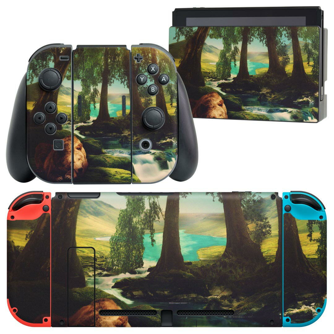igsticker Nintendo Switch 用 デザインスキンシール 任天堂 ニンテンドー スイッチ 専用 本体ドック Joy-Con Joycon ジョイコン 専用 ゲーム機 カバー アクセサリー フィルム ステッカー 022917 動物 くま 自然 イラスト