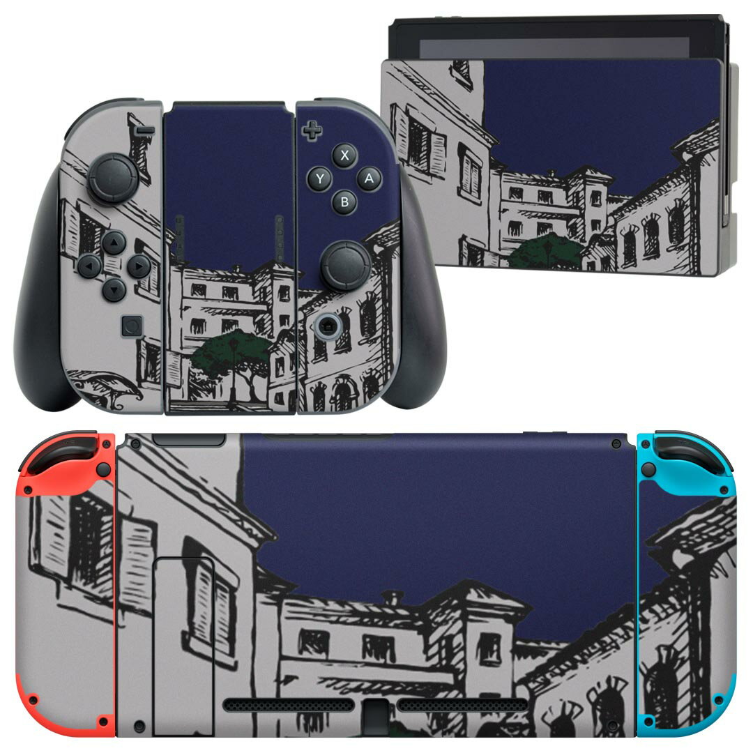 igsticker Nintendo Switch 用 デザインスキンシール 任天堂 ニンテンドー スイッチ 専用 本体ドック Joy-Con Joycon ジョイコン 専用 ゲーム機 カバー アクセサリー フィルム ステッカー 022936 イラスト　風景　街並み