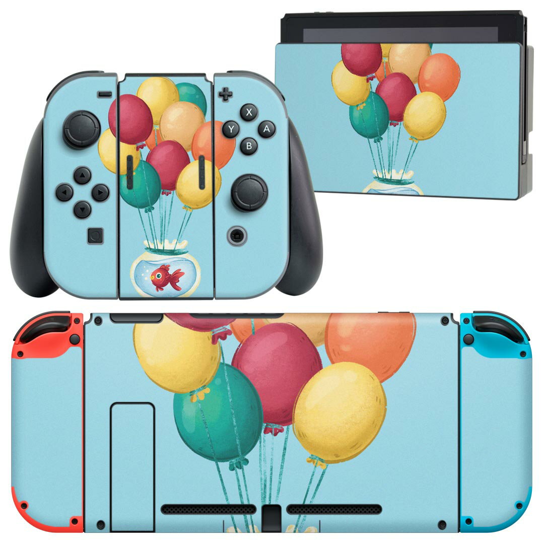 igsticker Nintendo Switch 用 デザインスキンシール 任天堂 ニンテンドー スイッチ 専用 本体ドック Joy-Con Joycon ジョイコン 専用 ゲーム機 カバー アクセサリー フィルム ステッカー 022940 金魚　風船　イラスト