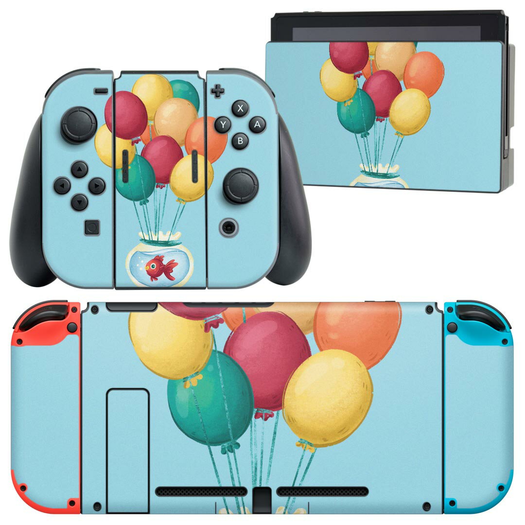 igsticker Nintendo Switch 用 デザインスキンシール 任天堂 ニンテンドー スイッチ 専用 本体ドック Joy-Con Joycon ジョイコン 専用 ゲーム機 カバー アクセサリー フィルム ステッカー 022940 金魚 風船 イラスト