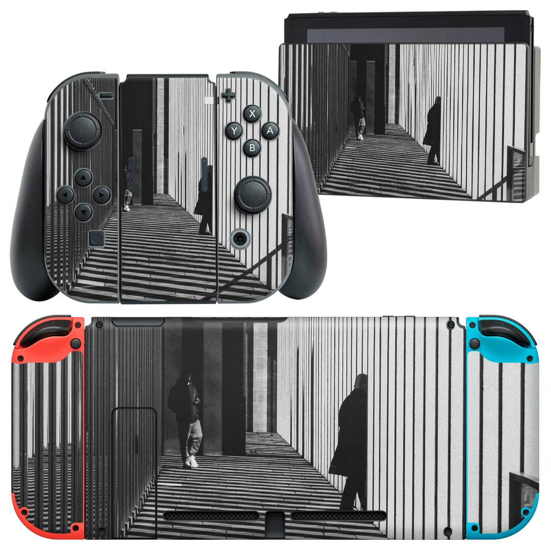 igsticker Nintendo Switch 用 デザインスキンシール 任天堂 ニンテンドー スイッチ 専用 本体ドック Joy-Con Joycon ジョイコン 専用 ゲーム機 カバー アクセサリー フィルム ステッカー 023034 モノクロ　写真