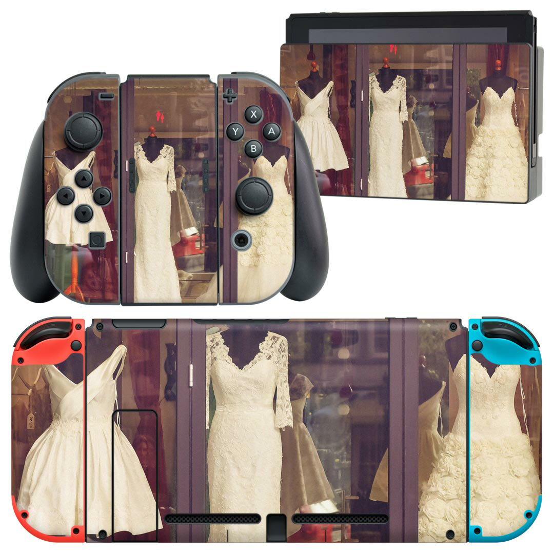 igsticker Nintendo Switch 用 デザインスキンシール 任天堂 ニンテンドー スイッチ 専用 本体ドック Joy-Con Joycon ジョイコン 専用 ゲーム機 カバー アクセサリー フィルム ステッカー 023043 ウェディング　写真　ドレス