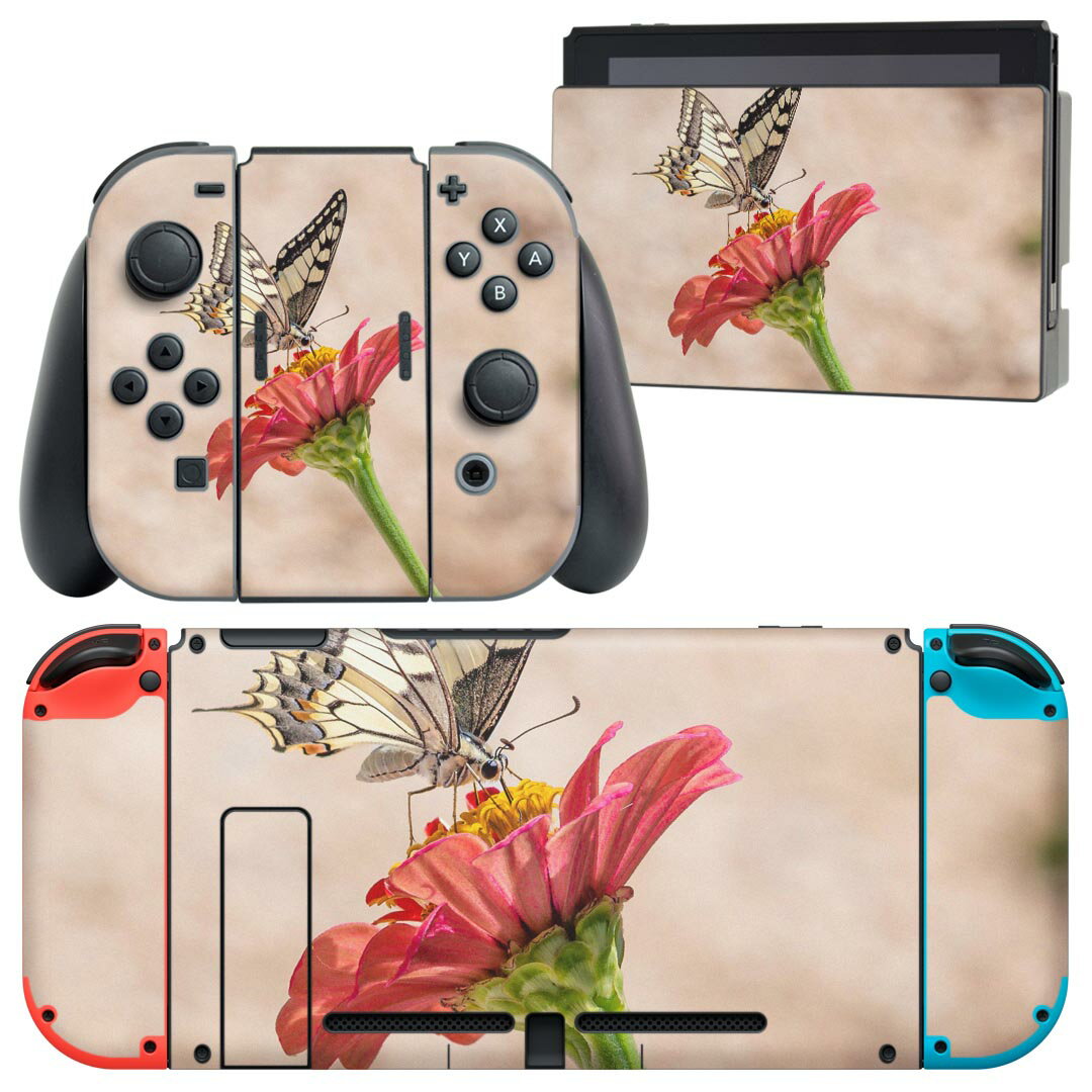igsticker Nintendo Switch 用 デザインスキンシール 任天堂 ニンテンドー スイッチ 専用 本体ドック Joy-Con Joycon ジョイコン 専用 ゲーム機 カバー アクセサリー フィルム ステッカー 023047 蝶々 花 写真
