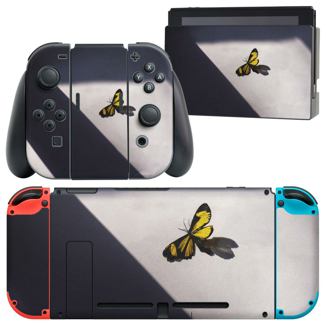 igsticker Nintendo Switch 用 デザインスキンシール 任天堂 ニンテンドー スイッチ 専用 本体ドック Joy-Con Joycon ジョイコン 専用 ゲーム機 カバー アクセサリー フィルム ステッカー 023048 蝶々 写真