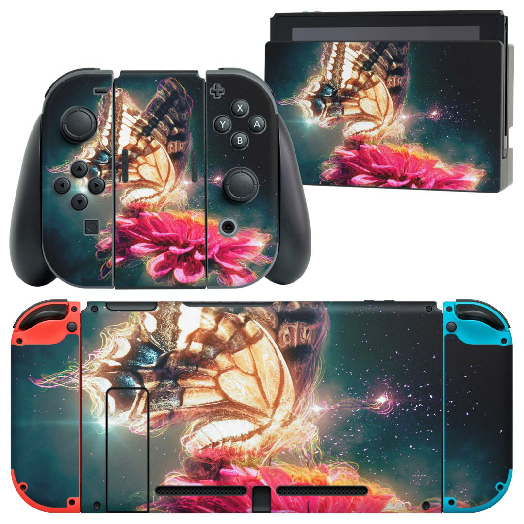 igsticker Nintendo Switch 用 デザインスキンシール 任天堂 ニンテンドー スイッチ 専用 本体ドック Joy-Con Joycon ジョイコン 専用 ゲーム機 カバー アクセサリー フィルム ステッカー 023049 蝶々　花　写真