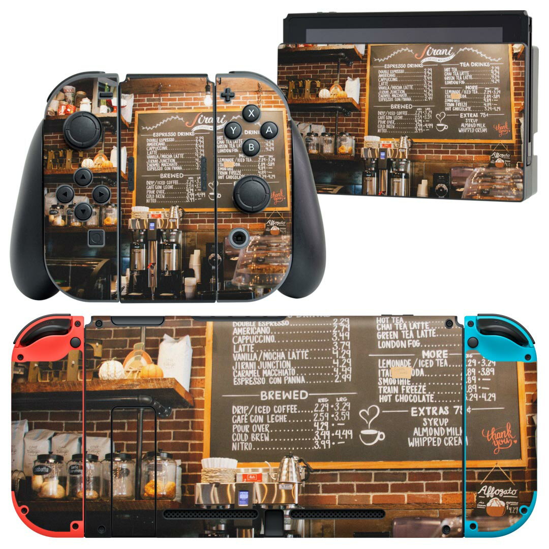 igsticker Nintendo Switch 用 デザインスキンシール 任天堂 ニンテンドー スイッチ 専用 本体ドック Joy-Con Joycon ジョイコン 専用 ゲーム機 カバー アクセサリー フィルム ステッカー 023058 カフェ　写真
