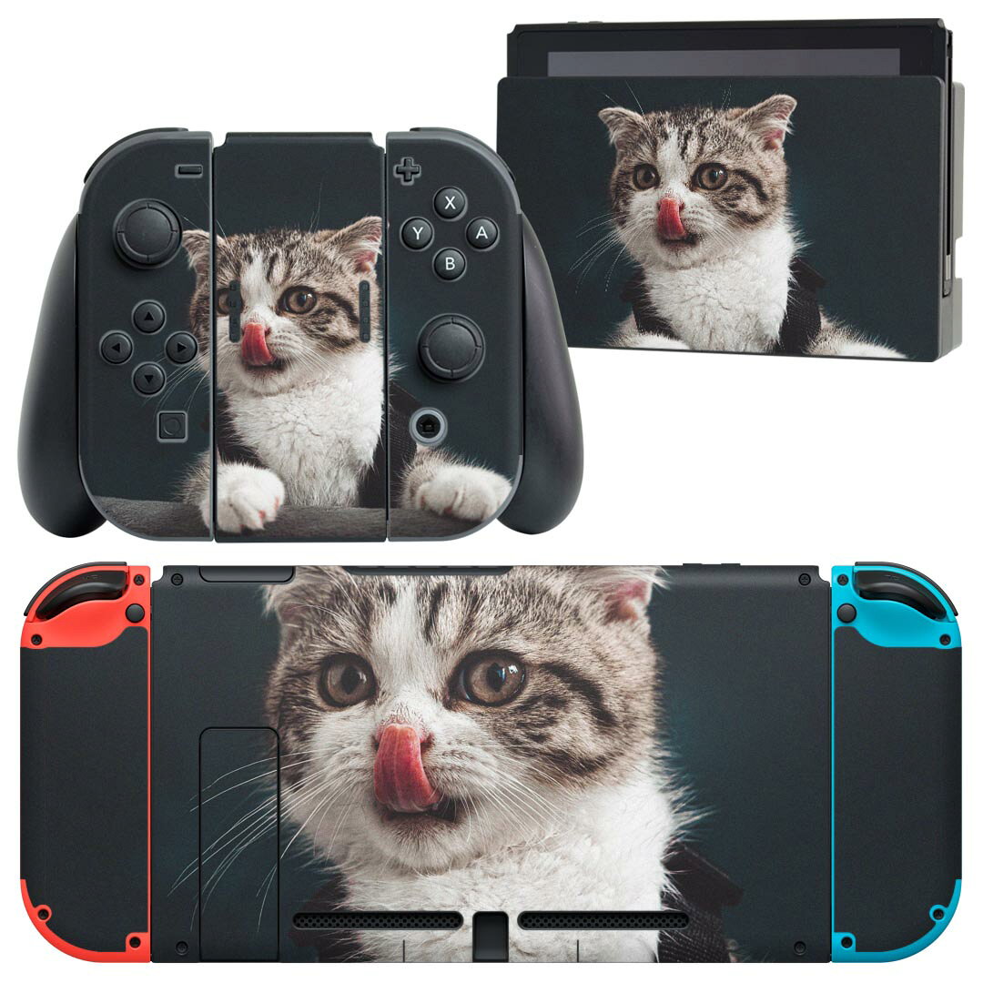 igsticker Nintendo Switch 用 デザインスキンシール 任天堂 ニンテンドー スイッチ 専用 本体ドック Joy-Con Joycon ジョイコン 専用 ゲーム機 カバー アクセサリー フィルム ステッカー 023096 猫　ねこ　動物　写真
