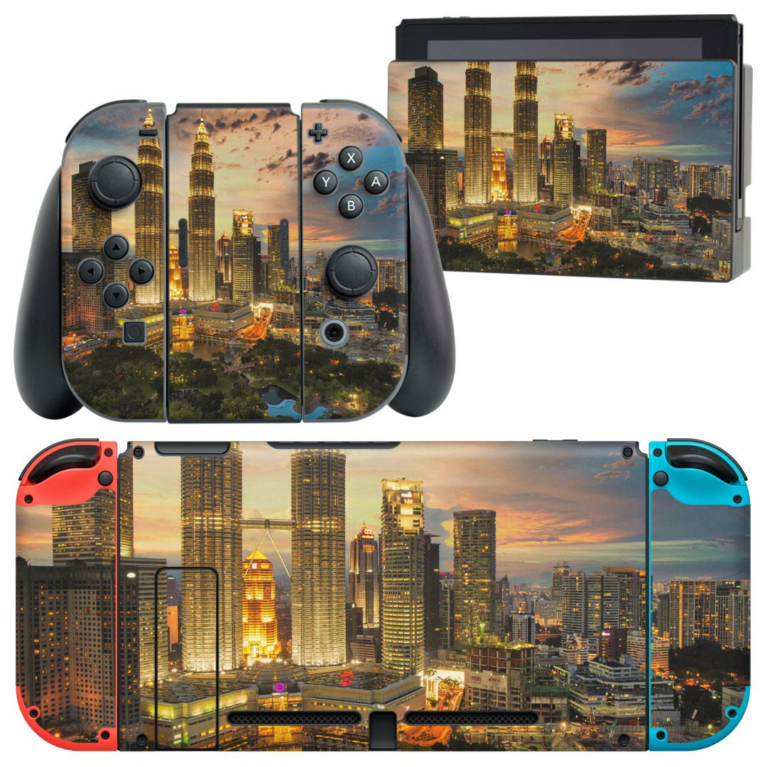 igsticker Nintendo Switch 用 デザインスキンシール 任天堂 ニンテンドー スイッチ 専用 本体ドック Joy-Con Joycon ジョイコン 専用 ゲーム機 カバー アクセサリー フィルム ステッカー 023130 風景　ビル　自然