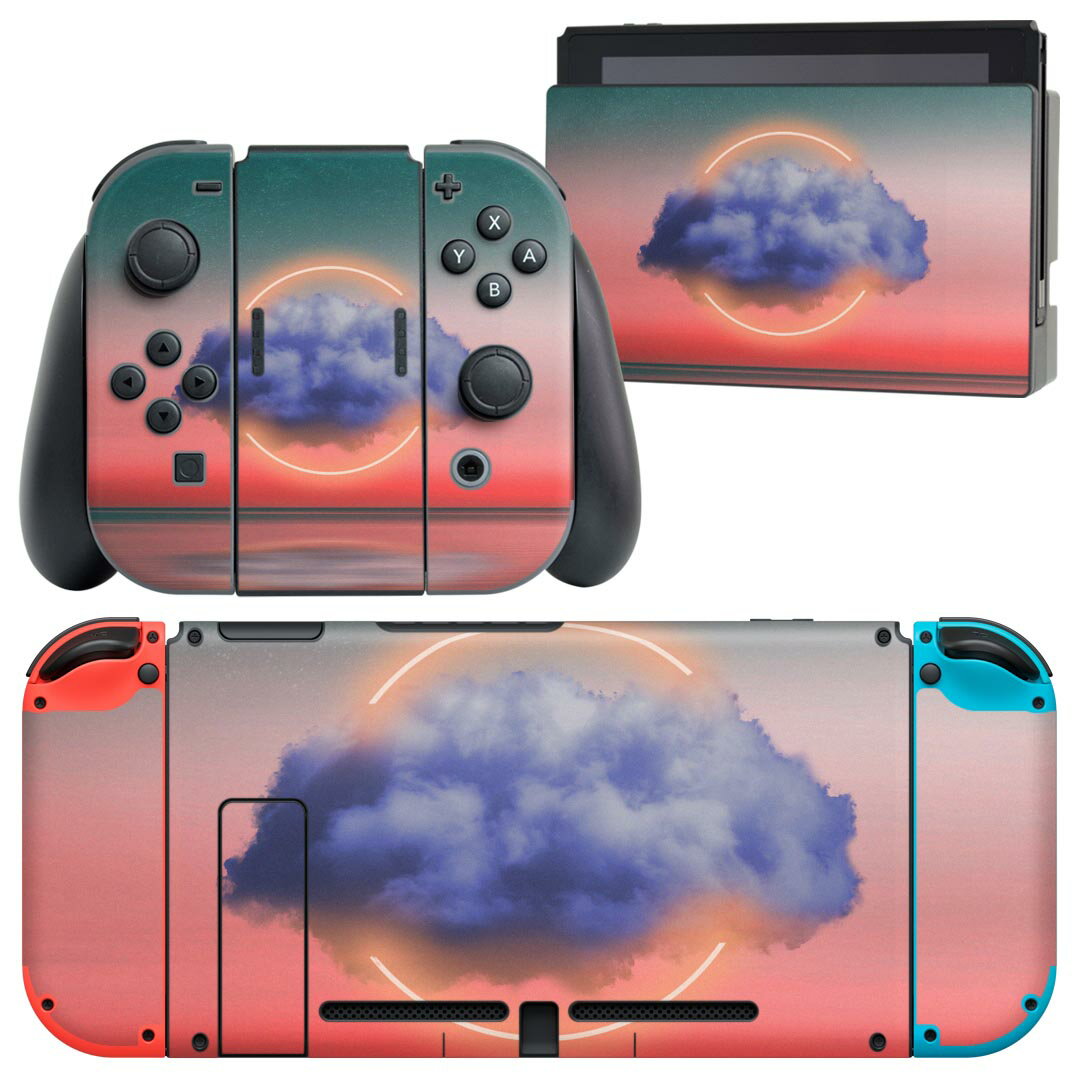 igsticker Nintendo Switch 用 デザインスキンシール 任天堂 ニンテンドー スイッチ 専用 本体ドック Joy-Con Joycon ジョイコン 専用 ゲーム機 カバー アクセサリー フィルム ステッカー 023133 雲　ネオン