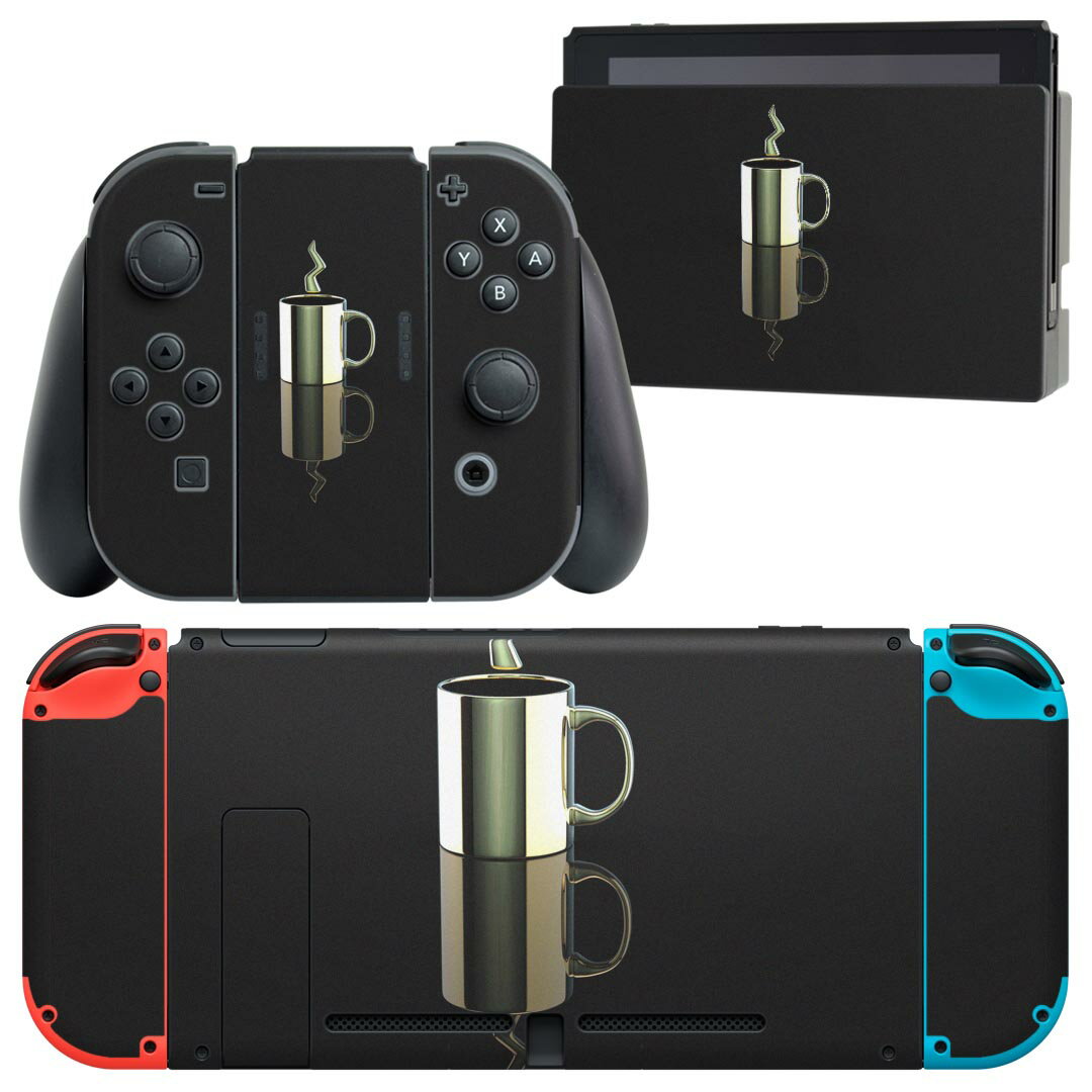 igsticker Nintendo Switch 用 デザインスキンシール 任天堂 ニンテンドー スイッチ 専用 本体ドック Joy-Con Joycon ジョイコン 専用 ゲーム機 カバー アクセサリー フィルム ステッカー 023143 コーヒー　カップ　イラスト