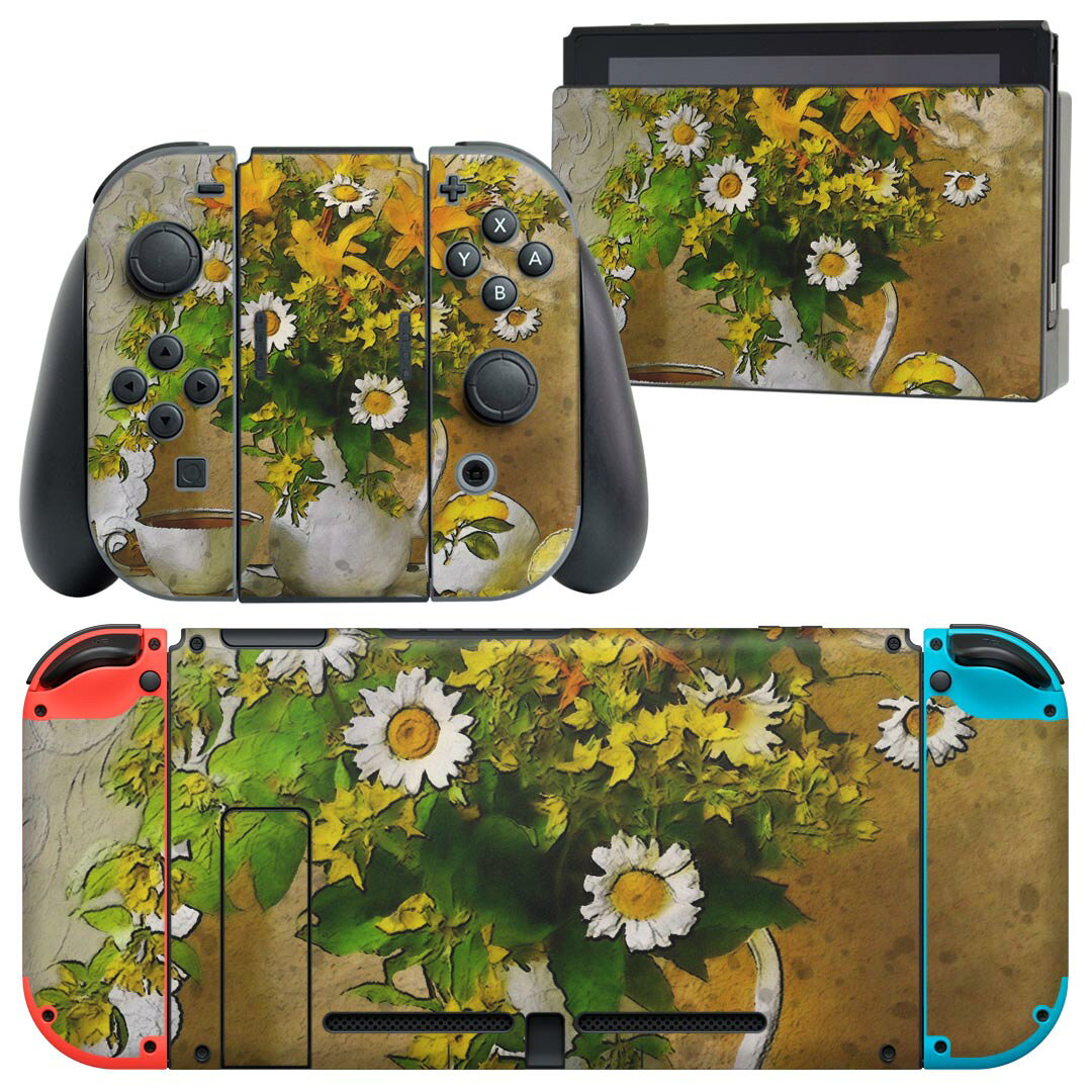 製品名 Nintendo Switch 本体裏面＆ドック正面＆ジョイコン専用 デザインスキンシール セット内容 Nintendo Switch 本体＆ドック＆ジョイコン用スキンシール（各1枚） ニンテンドースイッチ専用です。携帯機のSwitch LiteやProコンには対応していません。 商品特徴 再剥離性シートを素材に採用し、細かな位置調整がしやすく貼り直しが容易です。専用の業務プリンターを使い、商品画像と遜色のない美しい印刷仕上がり。 注意事項 画像はサンプルですので、ご覧の環境によっては多少色味に違いを感じる場合がございます。 イメージと違った、モニターと色味が異なるという理由での交換や返金はご対応出来かねます。スキンシールのみの販売で、ニンテンドースイッチ本体などは付属しません。シワができた場合、ドライヤーなどで軽く温め、外側に向けてシワを伸ばすように貼ってください。初回貼付時の位置調整や貼り直しは可能ですが、しっかりと押し付けて接着させた後の再剥離、再利用は保証しておりません。また接着部に油分や汚れが付着しますと角の部分は剥がれやすくなりますので、貼付時はあまり触れないようにご注意ください。無地のセミグロスシートにデザインをプリントした商品で、デコなどの加工はございません。 凹凸や光沢があるように見えたり布地や金属を素材にしたように見える商品もありますが、デザインの図版によるものです。印刷時に微妙な画像のズレが生じる場合がございます。ご注文後に1点1点制作する受注生産品の為、不良品以外のご返品や交換は固くお断りします。当店における繰り返しの実機テストでは問題ありませんでしたが、経過年数や使用環境により、シールを剥がす際に本体の塗装が一部剥がれる可能性があります。恐れ入りますが、万が一そのような状況になった場合でも当店ではゲーム機本体の保証は出来かねますので、予めご理解の上お求めください。 商品発送 完全受注生産のハンドメイド商品となりますので、既製品と比べて発送までお時間を頂いています。 基本的に決済確認後2?3営業日、最大で10営業日での発送となります。繁忙期や休業日明けの場合はさらに時間がかかる場合があります。 その際には別途メールにてご連絡致します。メール便の場合、発送日から到着までに2?4日ほどかかる場合が多く、紛失などの保障もご対応できかねます。あらかじめご了承下さい。