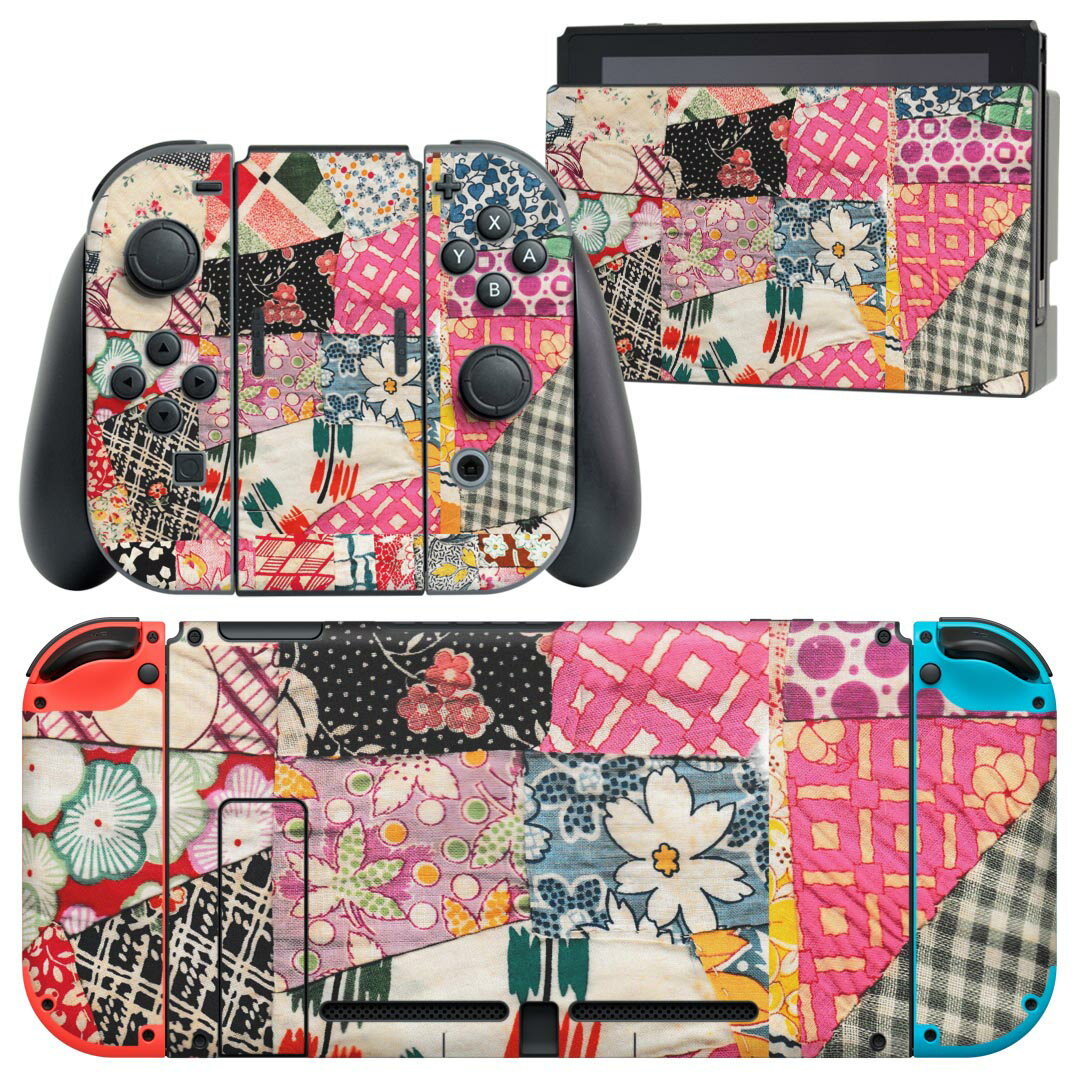 igsticker Nintendo Switch 用 デザインスキンシール 任天堂 ニンテンドー スイッチ 専用 本体ドック Joy-Con Joycon ジョイコン 専用 ゲーム機 カバー アクセサリー フィルム ステッカー 023255 カラフル　模様　花
