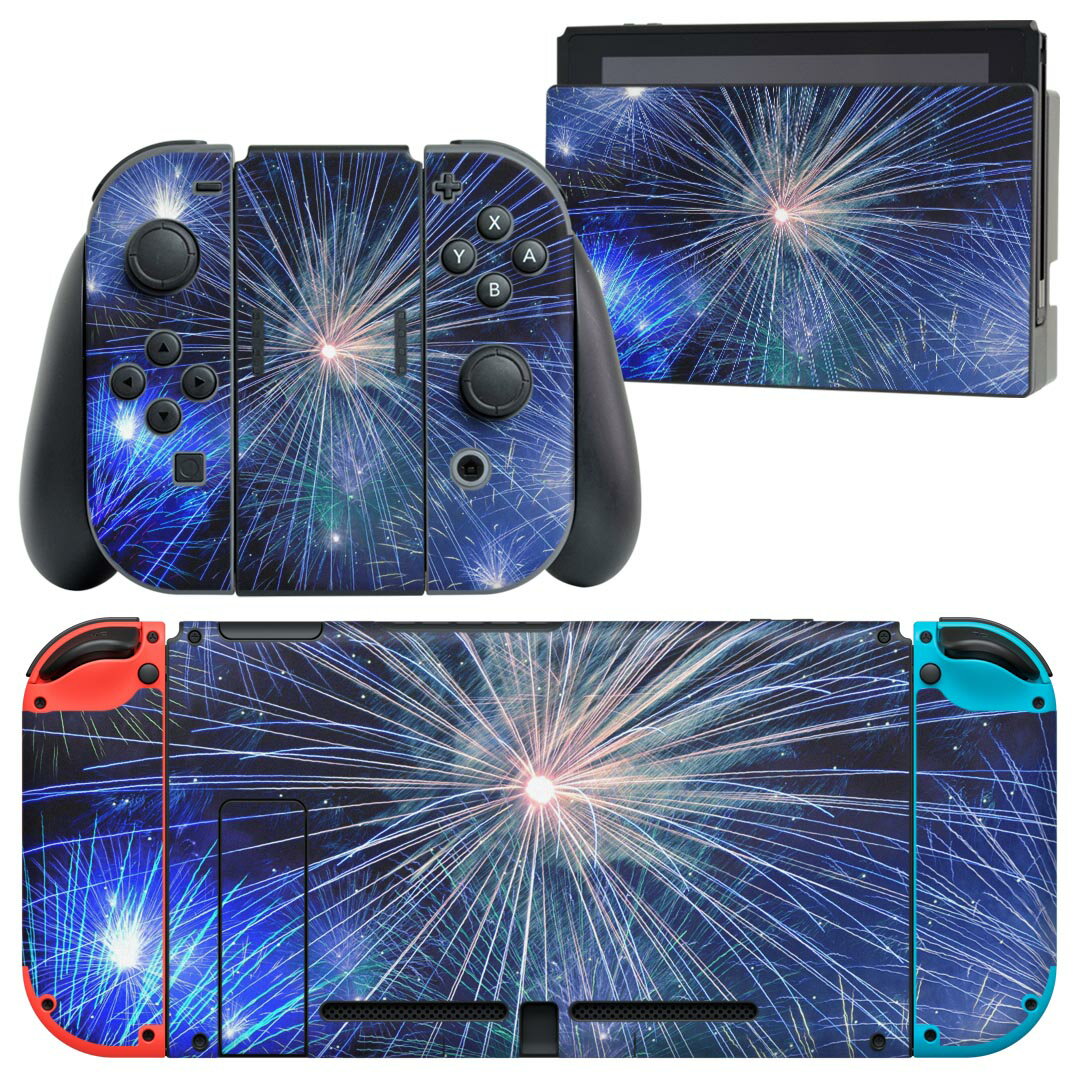 igsticker Nintendo Switch 用 デザインスキンシール 任天堂 ニンテンドー スイッチ 専用 本体ドック Joy-Con Joycon ジョイコン 専用 ゲーム機 カバー アクセサリー フィルム ステッカー 023280 花火 写真