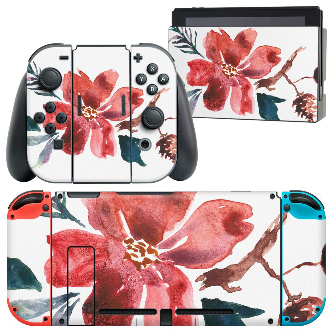 igsticker Nintendo Switch 用 デザインスキンシール 任天堂 ニンテンドー スイッチ 専用 本体ドック Joy-Con Joycon ジョイコン 専用 ゲーム機 カバー アクセサリー フィルム ステッカー 023285 花 フラワー イラスト