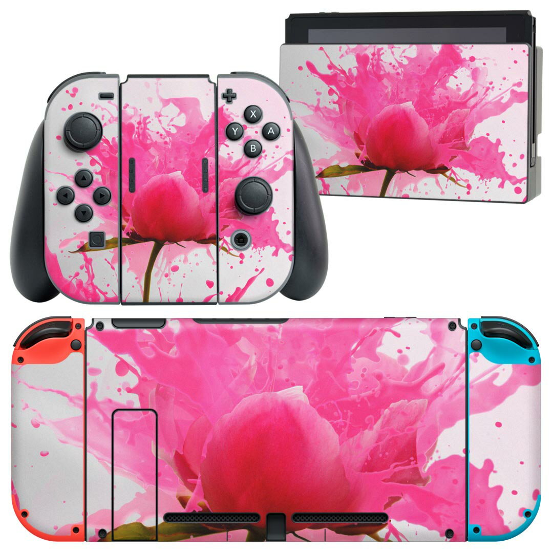igsticker Nintendo Switch 用 デザインスキンシール 任天堂 ニンテンドー スイッチ 専用 本体ドック Joy-Con Joycon ジョイコン 専用 ゲーム機 カバー アクセサリー フィルム ステッカー 023290 花 フラワー ペイント