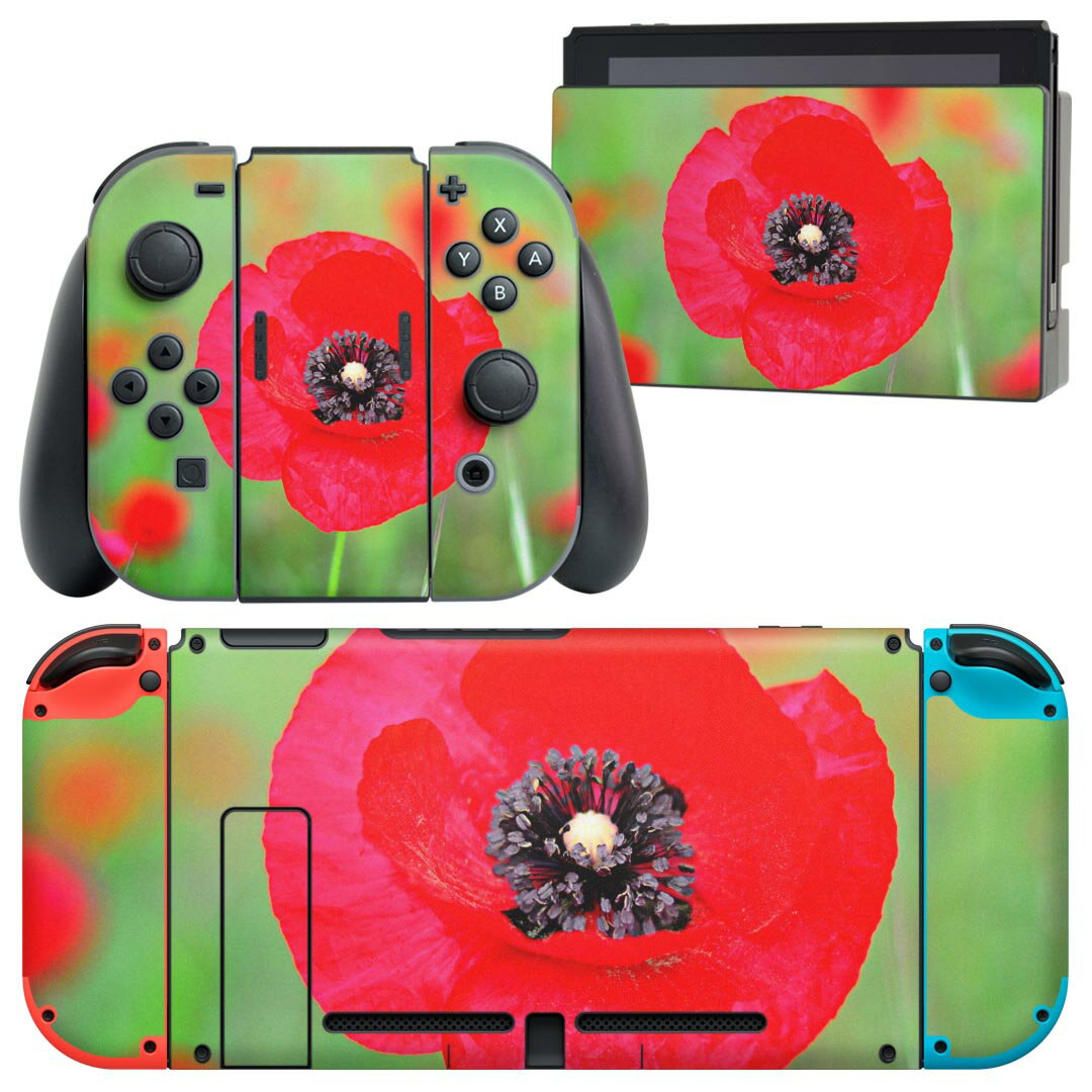 igsticker Nintendo Switch 用 デザインスキンシール 任天堂 ニンテンドー スイッチ 専用 本体ドック Joy-Con Joycon ジョイコン 専用 ゲーム機 カバー アクセサリー フィルム ステッカー 023302 花 フラワー ポピー