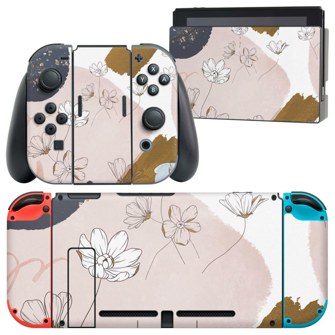 igsticker Nintendo Switch 用 デザインスキンシール 任天堂 ニンテンドー スイッチ 専用 本体ドック Joy-Con Joycon ジョイコン 専用 ゲーム機 カバー アクセサリー フィルム ステッカー 023327 花　フラワー　柄　模様