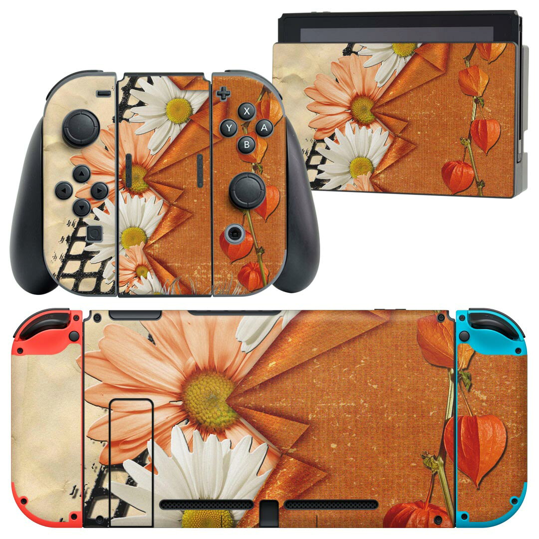 igsticker Nintendo Switch 用 デザインスキンシール 任天堂 ニンテンドー スイッチ 専用 本体ドック Joy-Con Joycon ジョイコン 専用 ゲーム機 カバー アクセサリー フィルム ステッカー 023339 花　フラワー　柄　模様
