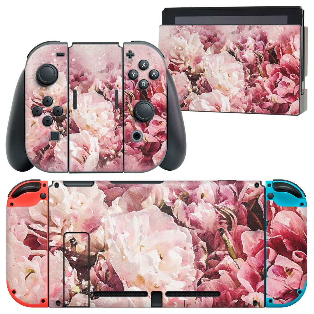 igsticker Nintendo Switch 用 デザインスキンシール 任天堂 ニンテンドー スイッチ 専用 本体ドック Joy-Con Joycon ジョイコン 専用 ゲーム機 カバー アクセサリー フィルム ステッカー 023344 花　フラワー　ペイント