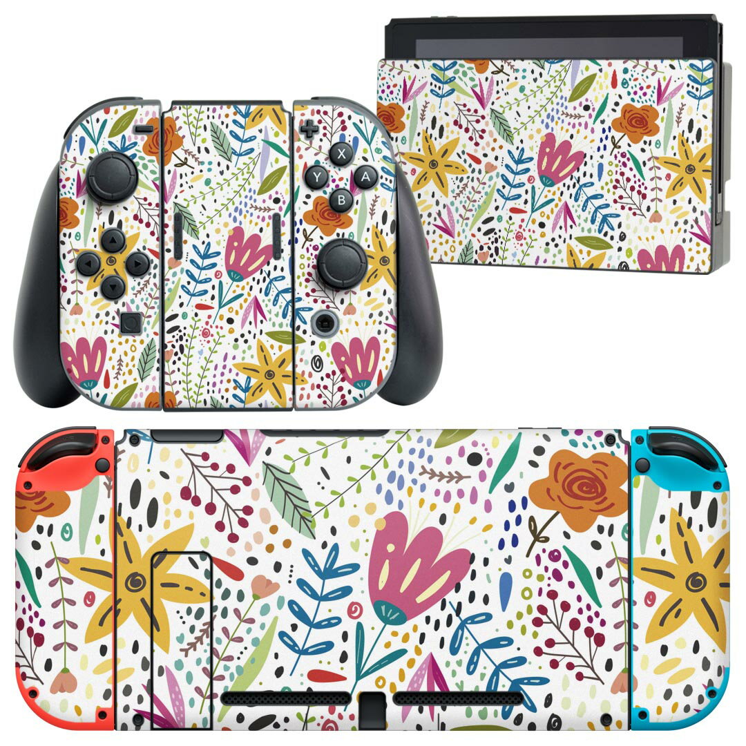 igsticker Nintendo Switch 用 デザインスキンシール 任天堂 ニンテンドー スイッチ 専用 本体ドック Joy-Con Joycon ジョイコン 専用 ゲーム機 カバー アクセサリー フィルム ステッカー 023349 花　フラワー　イラスト　模様