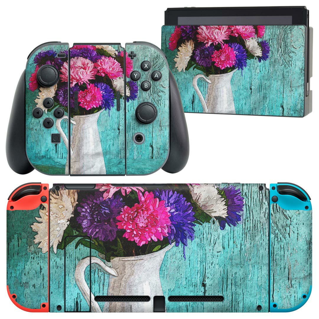 igsticker Nintendo Switch 用 デザインスキンシール 任天堂 ニンテンドー スイッチ 専用 本体ドック Joy-Con Joycon ジョイコン 専用 ゲーム機 カバー アクセサリー フィルム ステッカー 023367 花　フラワー　絵画