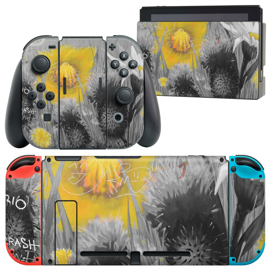 igsticker Nintendo Switch 用 デザインスキンシール 任天堂 ニンテンドー スイッチ 専用 本体ドック Joy-Con Joycon ジョイコン 専用 ゲーム機 カバー アクセサリー フィルム ステッカー 023402 花　フラワー　ペイント