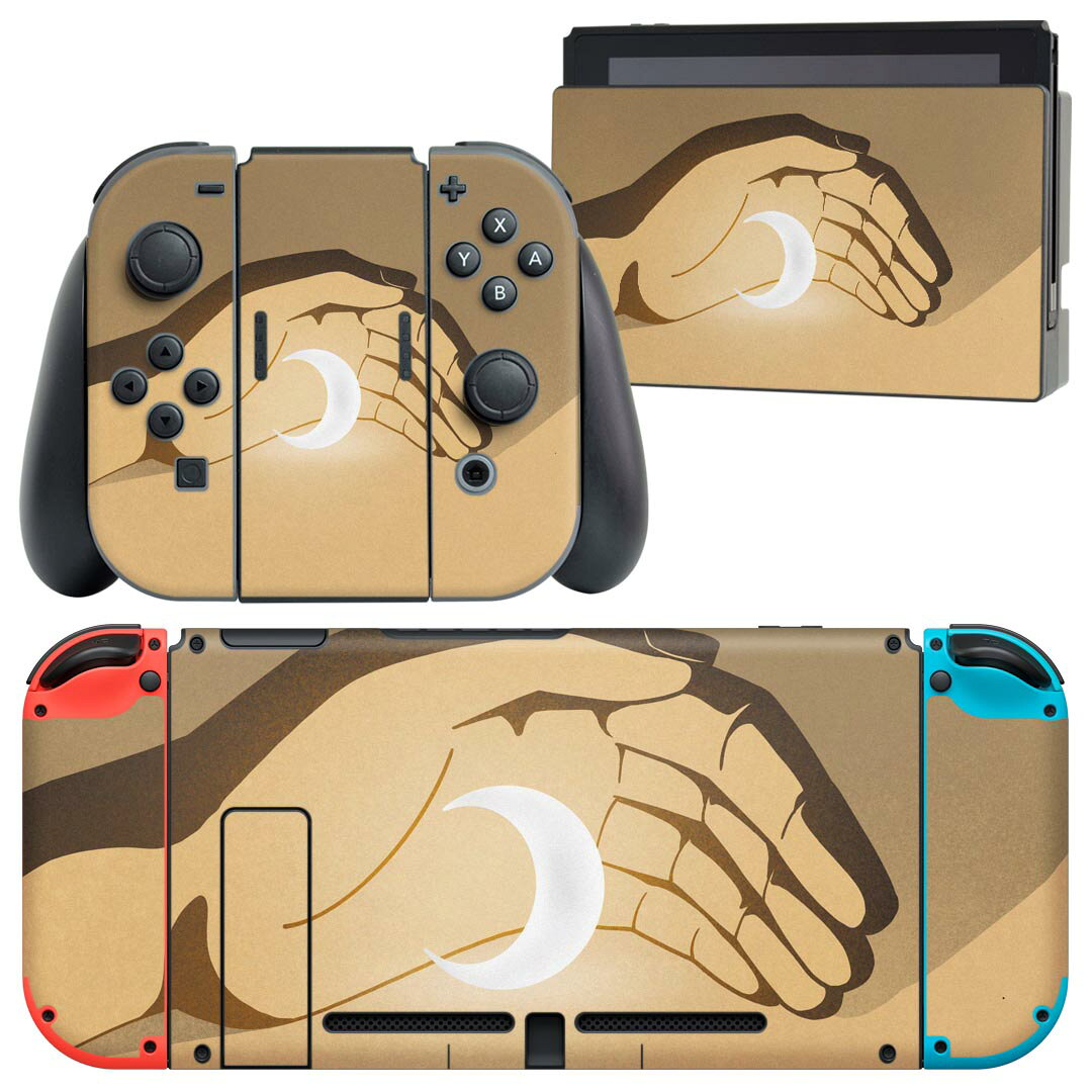 igsticker Nintendo Switch 用 デザインスキンシール 任天堂 ニンテンドー スイッチ 専用 本体ドック Joy-Con Joycon ジョイコン 専用 ゲーム機 カバー アクセサリー フィルム ステッカー 023417 月　手　イラスト