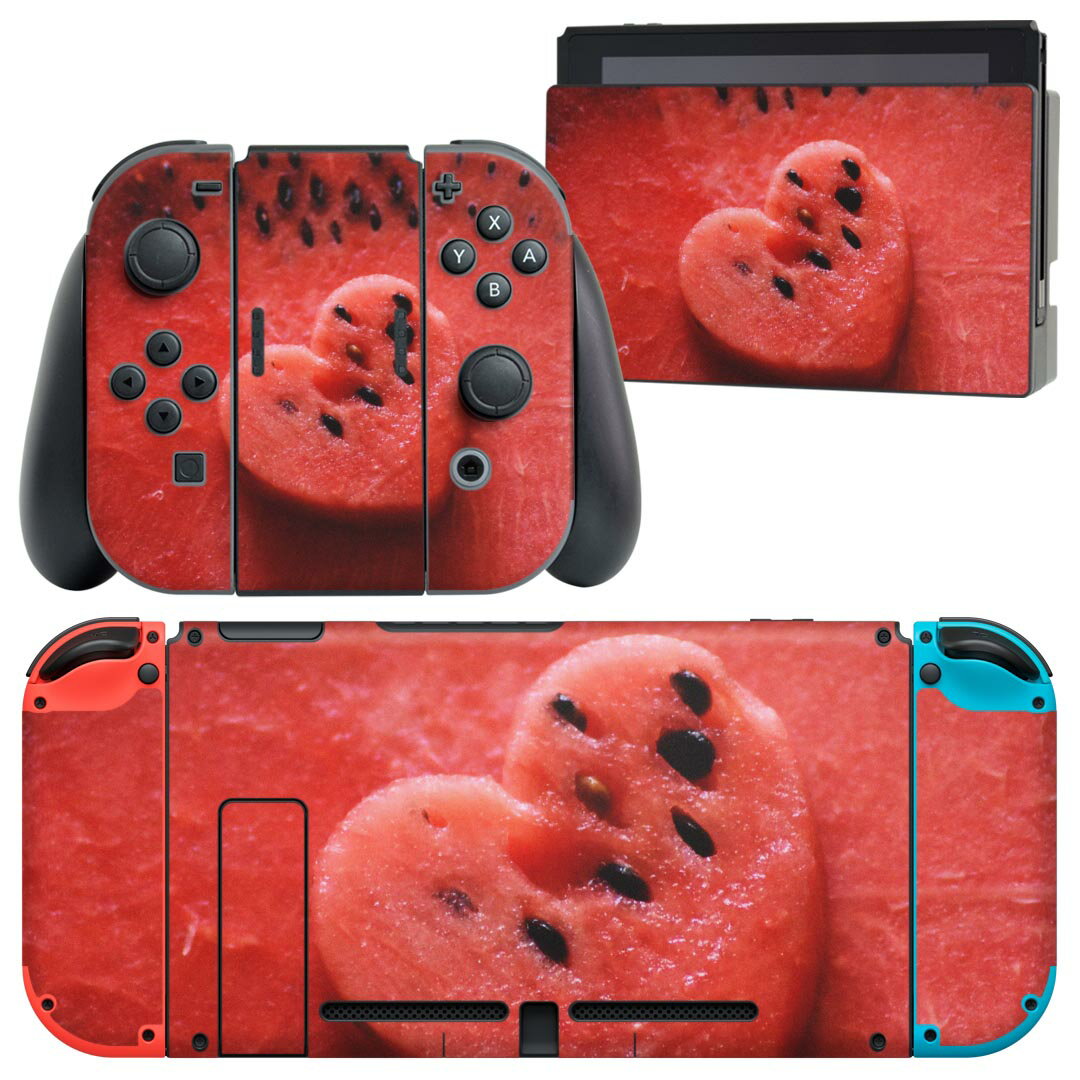 igsticker Nintendo Switch 用 デザインスキンシール 任天堂 ニンテンドー スイッチ 専用 本体ドック Joy-Con Joycon ジョイコン 専用 ゲーム機 カバー アクセサリー フィルム ステッカー 023429 ハート スイカ フルーツ 果物