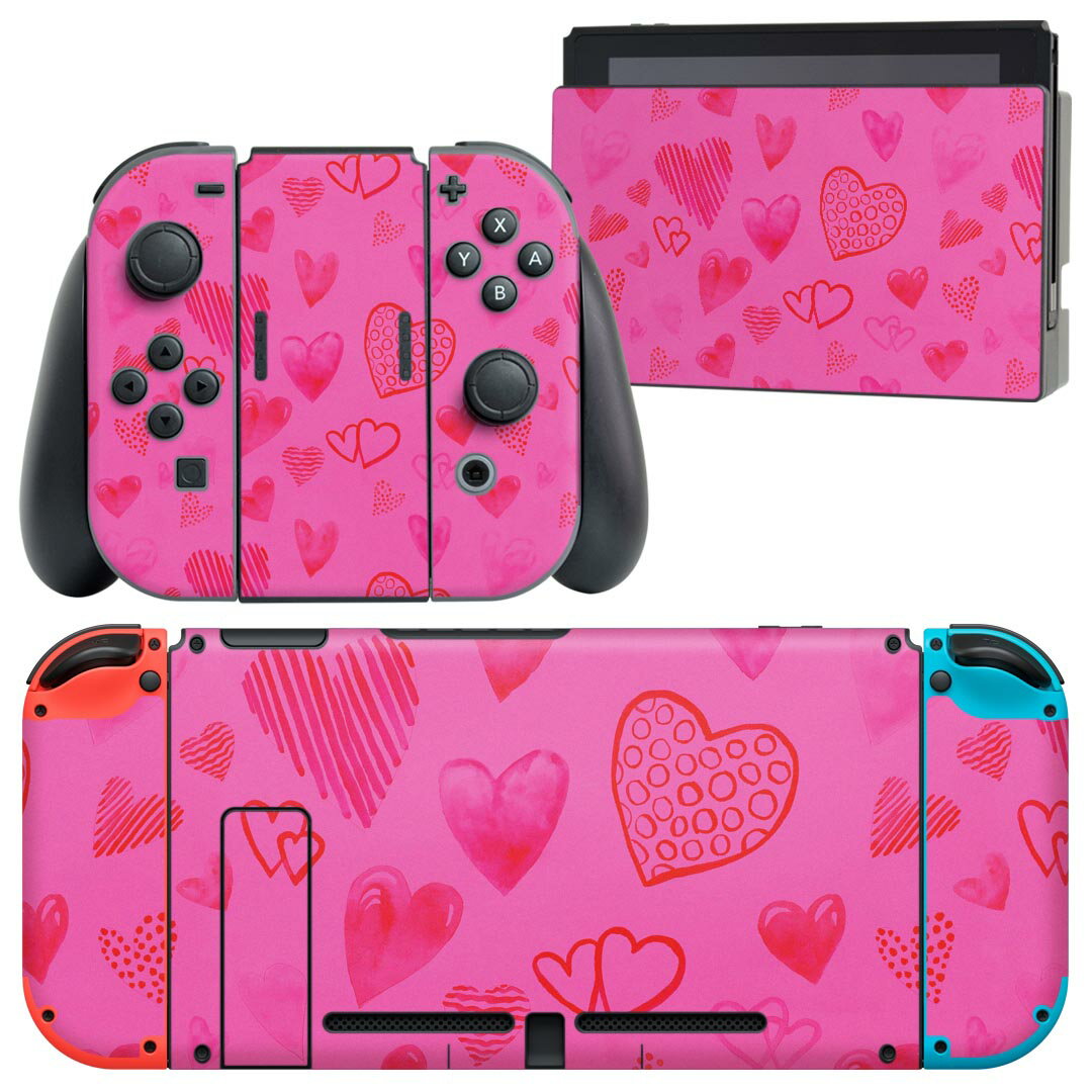 igsticker Nintendo Switch 用 デザインスキンシール 任天堂 ニンテンドー スイッチ 専用 本体ドック Joy-Con Joycon ジョイコン 専用 ゲーム機 カバー アクセサリー フィルム ステッカー 023432 ハート 柄 模様