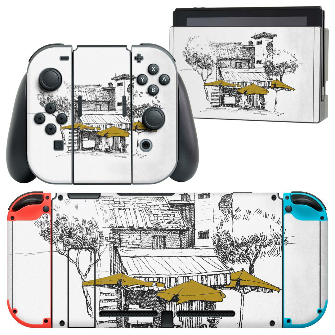 igsticker Nintendo Switch 用 デザインスキンシール 任天堂 ニンテンドー スイッチ 専用 本体ドック Joy-Con Joycon ジョイコン 専用 ゲーム機 カバー アクセサリー フィルム ステッカー 023445 建物　イラスト