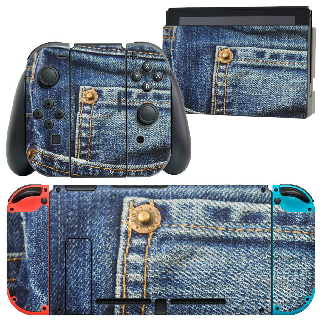 igsticker Nintendo Switch 用 デザインスキンシール 任天堂 ニンテンドー スイッチ 専用 本体ドック Joy-Con Joycon ジョイコン 専用 ゲーム機 カバー アクセサリー フィルム ステッカー 023473 デニム風　写真