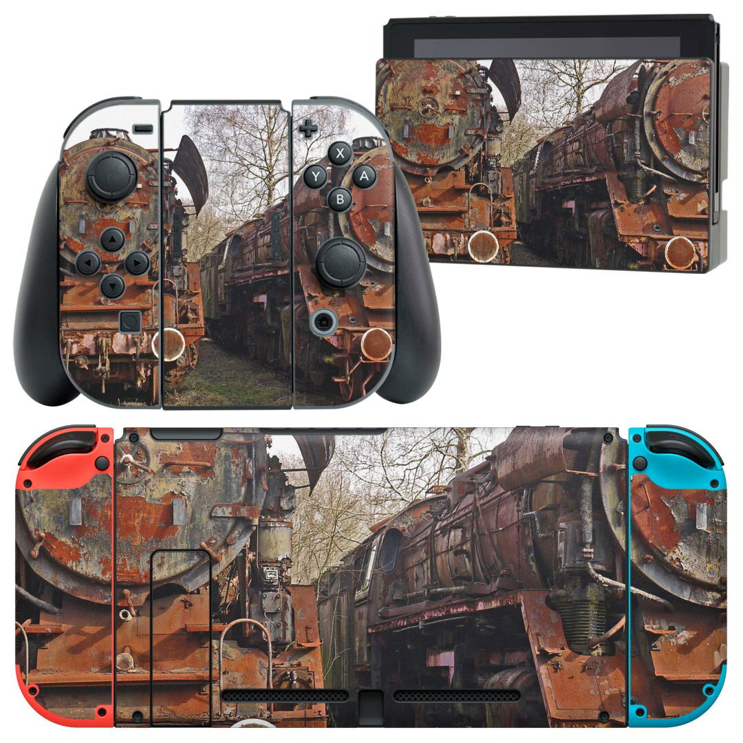 igsticker Nintendo Switch 用 デザインスキンシール 任天堂 ニンテンドー スイッチ 専用 本体ドック Joy-Con Joycon ジョイコン 専用 ゲーム機 カバー アクセサリー フィルム ステッカー 023532 機関車 電車 写真