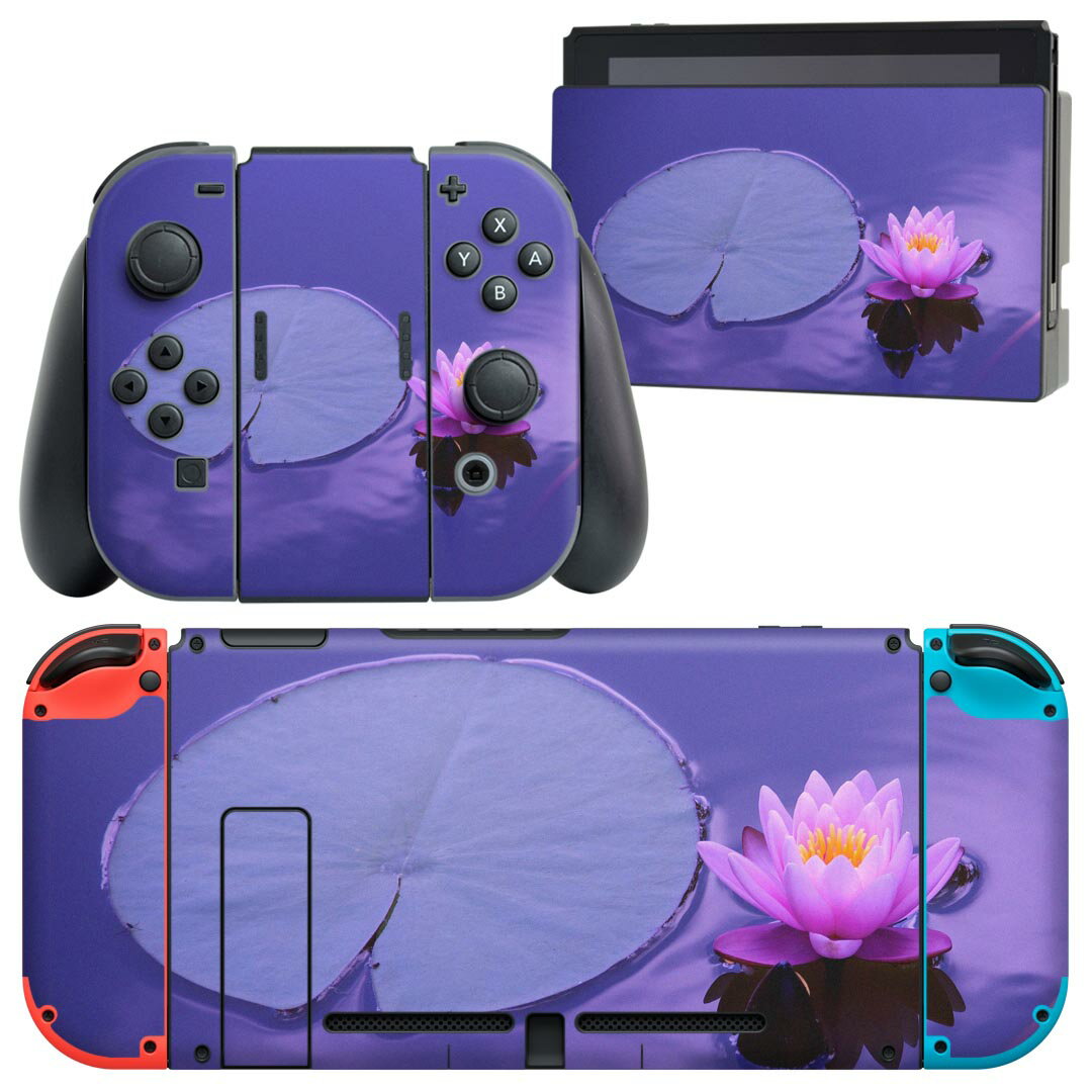 igsticker Nintendo Switch 用 デザインスキンシール 任天堂 ニンテンドー スイッチ 専用 本体ドック Joy-Con Joycon ジョイコン 専用 ゲーム機 カバー アクセサリー フィルム ステッカー 023533 花　フラワー　蓮の花