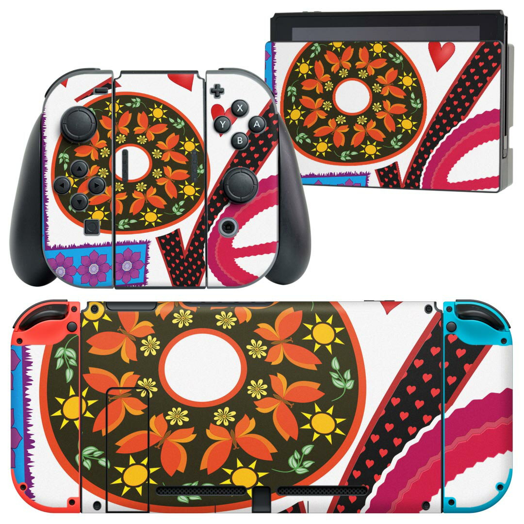 igsticker Nintendo Switch 用 デザインスキンシール 任天堂 ニンテンドー スイッチ 専用 本体ドック Joy-Con Joycon ジョイコン 専用 ゲーム機 カバー アクセサリー フィルム ステッカー 023537 文字　花　ドット