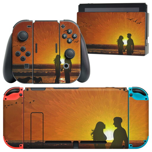 igsticker Nintendo Switch 用 デザインスキンシール 任天堂 ニンテンドー スイッチ 専用 本体ドック Joy-Con Joycon ジョイコン 専用 ゲーム機 カバー アクセサリー フィルム ステッカー 023538 カップル 犬 イラスト